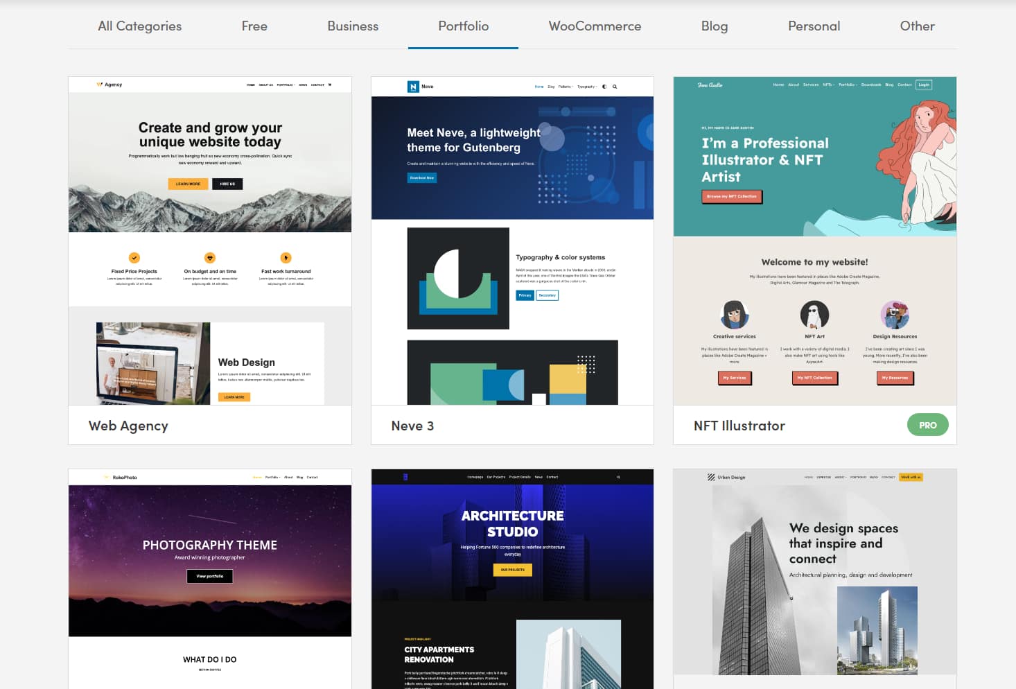 Neve starter sites for portfolios