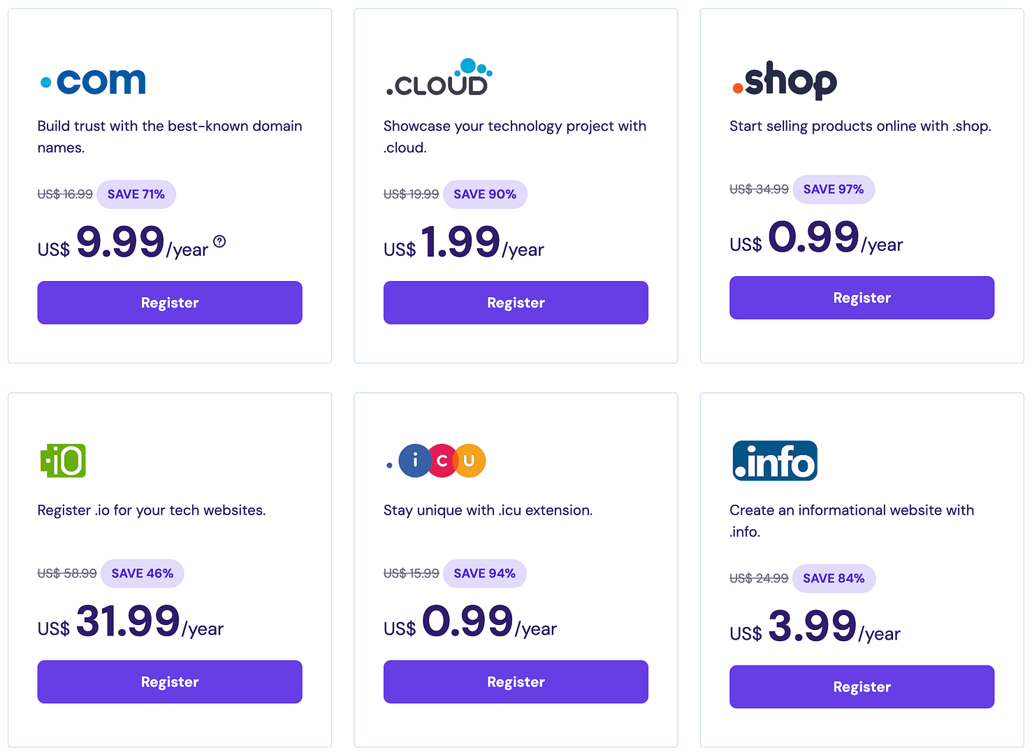 Hostinger TLD prices.