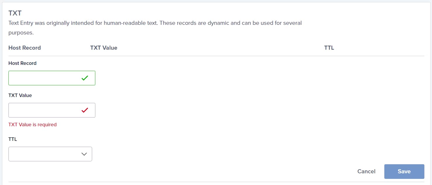 Adding a TXT record in Bluehost. 