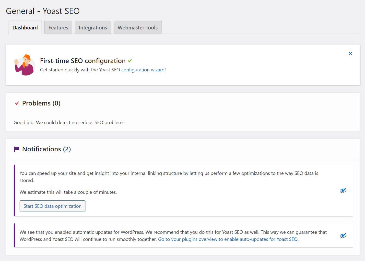 The Yoast SEO dashboard.