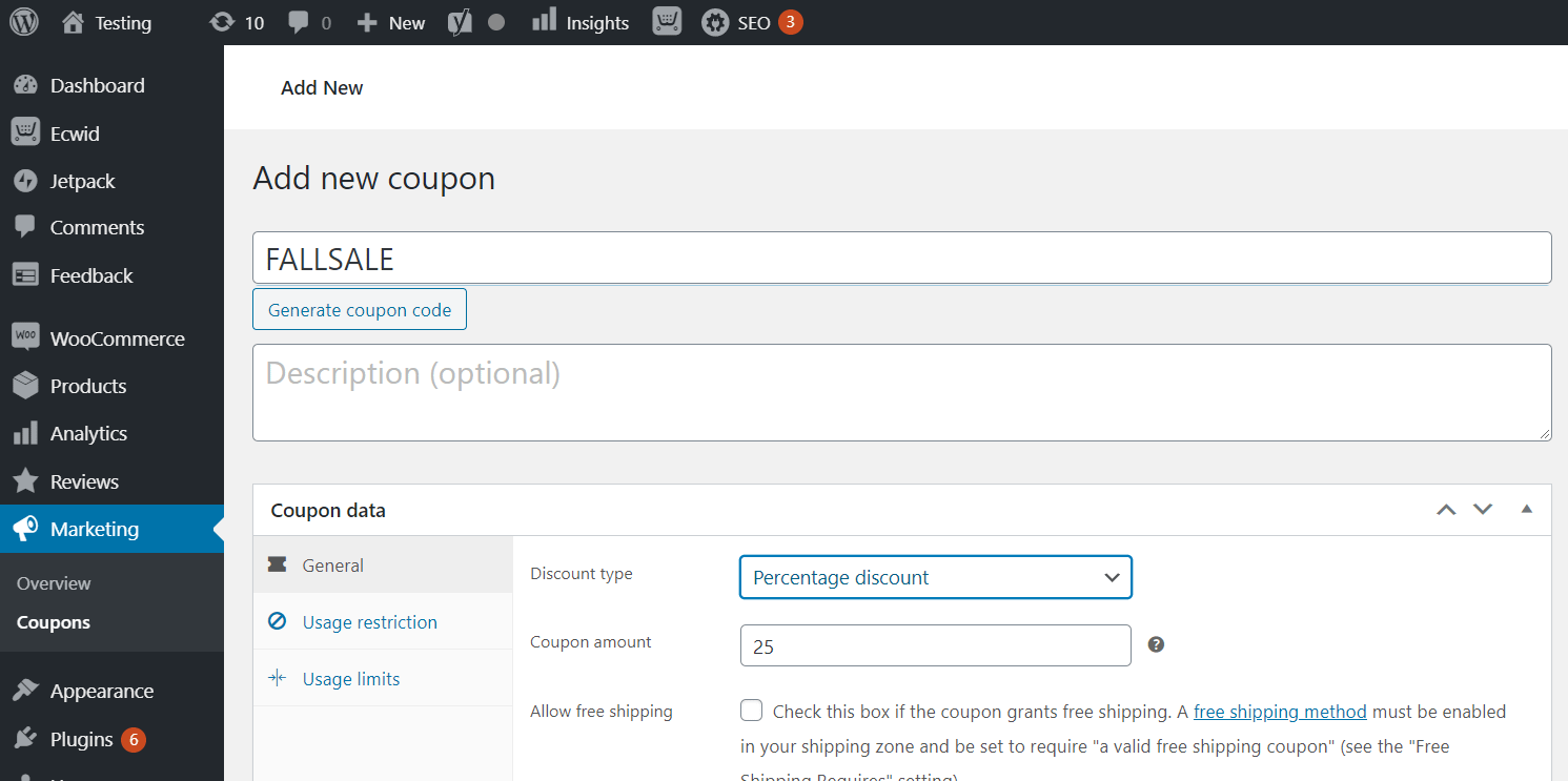 Ecwid vs WooCommerce: WooCommerce offers coupons