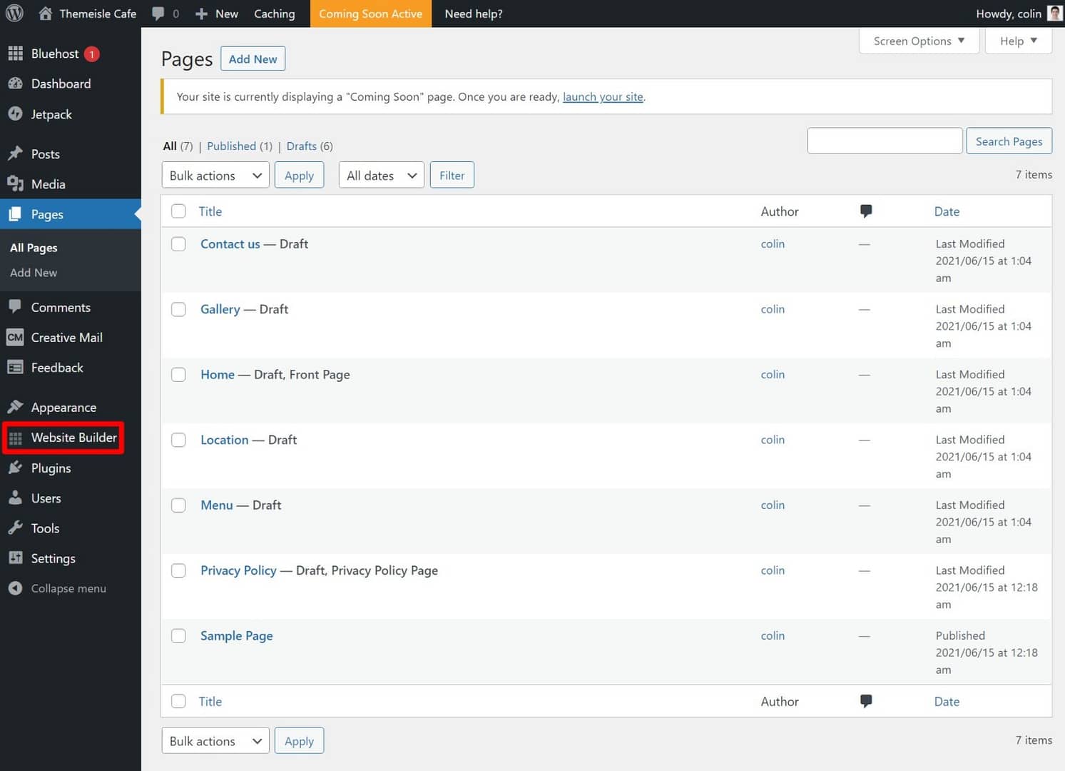 Full WordPress dashboard