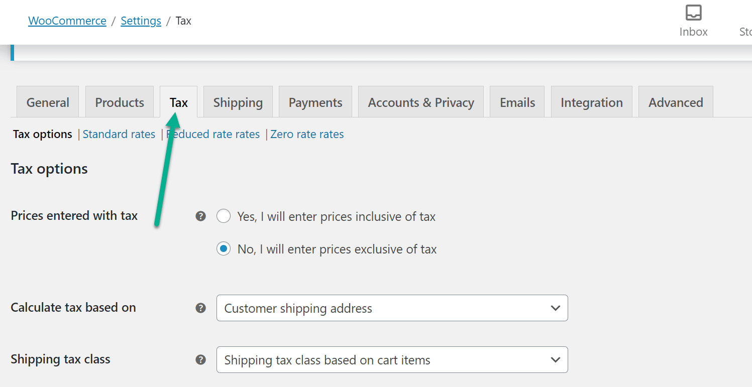 WooCommerce accounting tax tab
