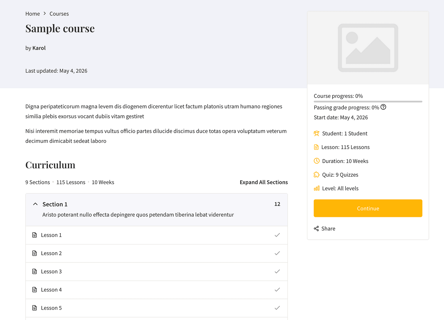 LearnPress student view
