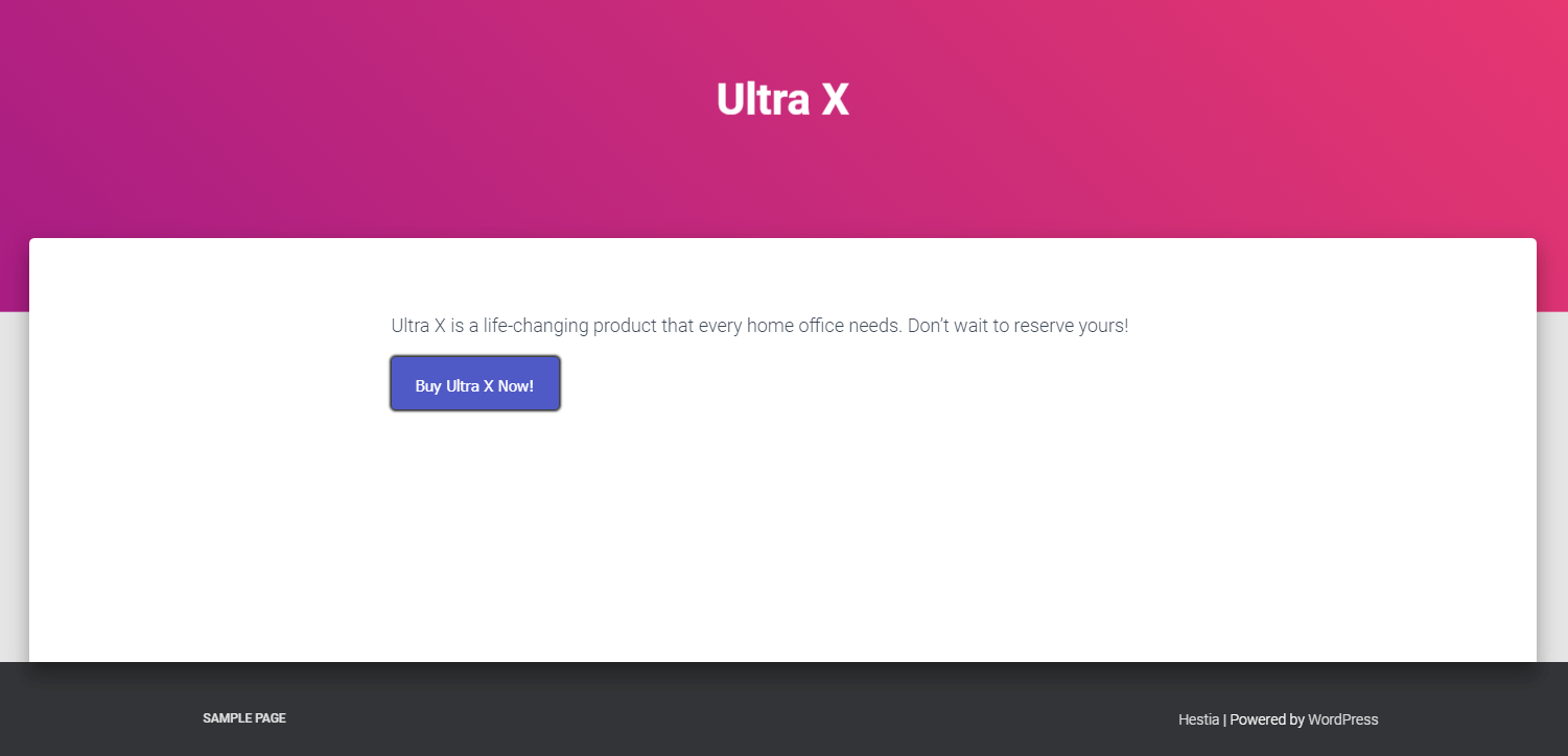 A simple WordPress page with a button.