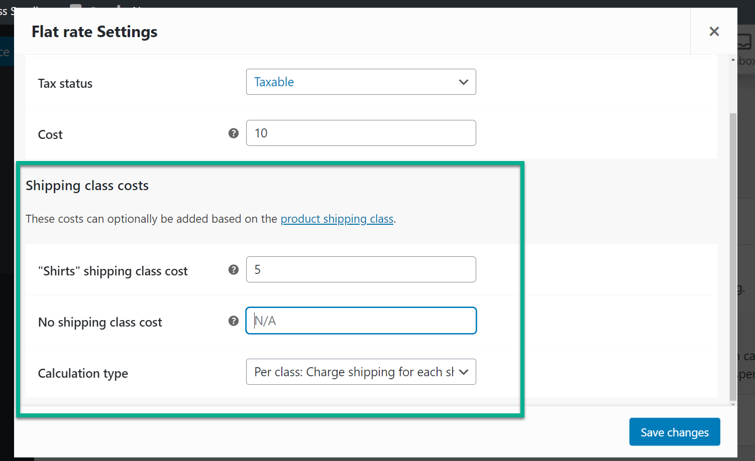 WooCommerce shipping class cost 