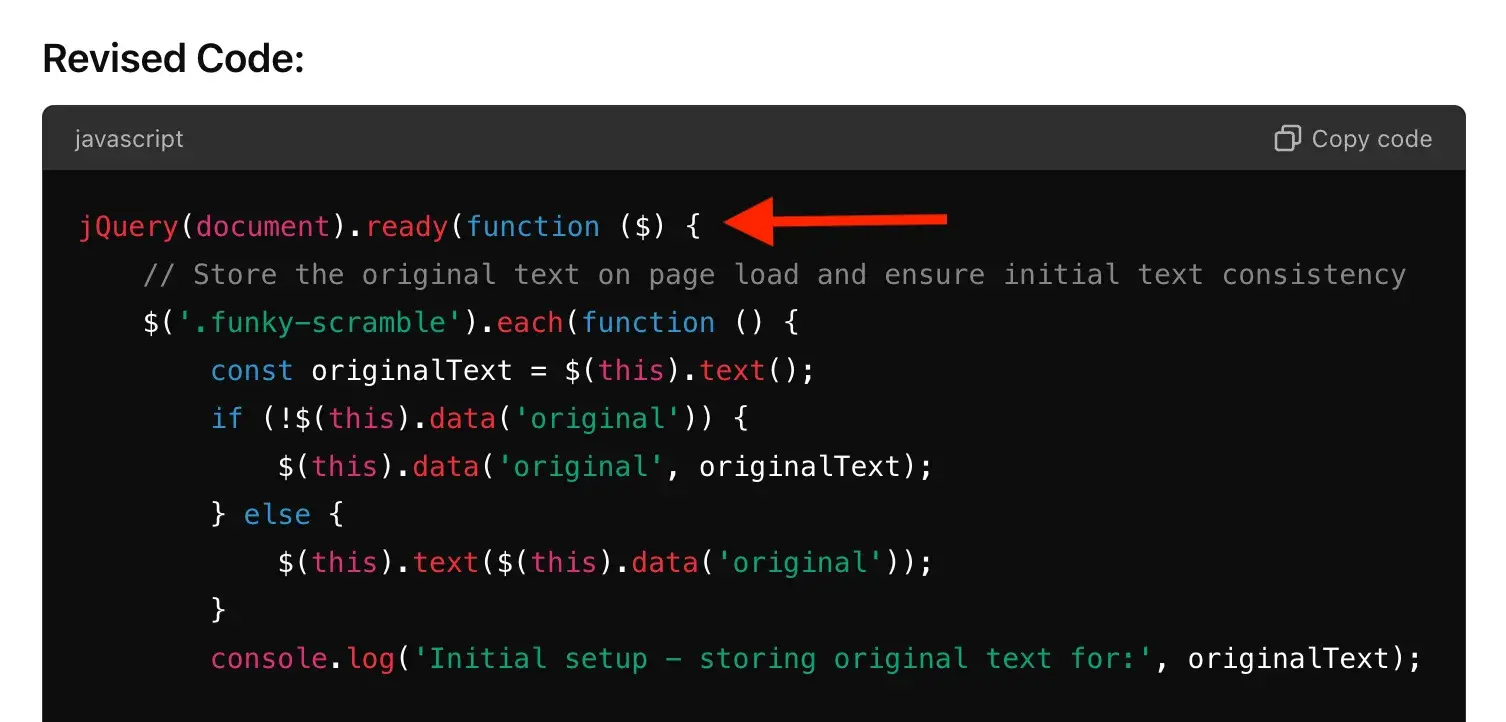 Ignoring the top line of a code snippet.