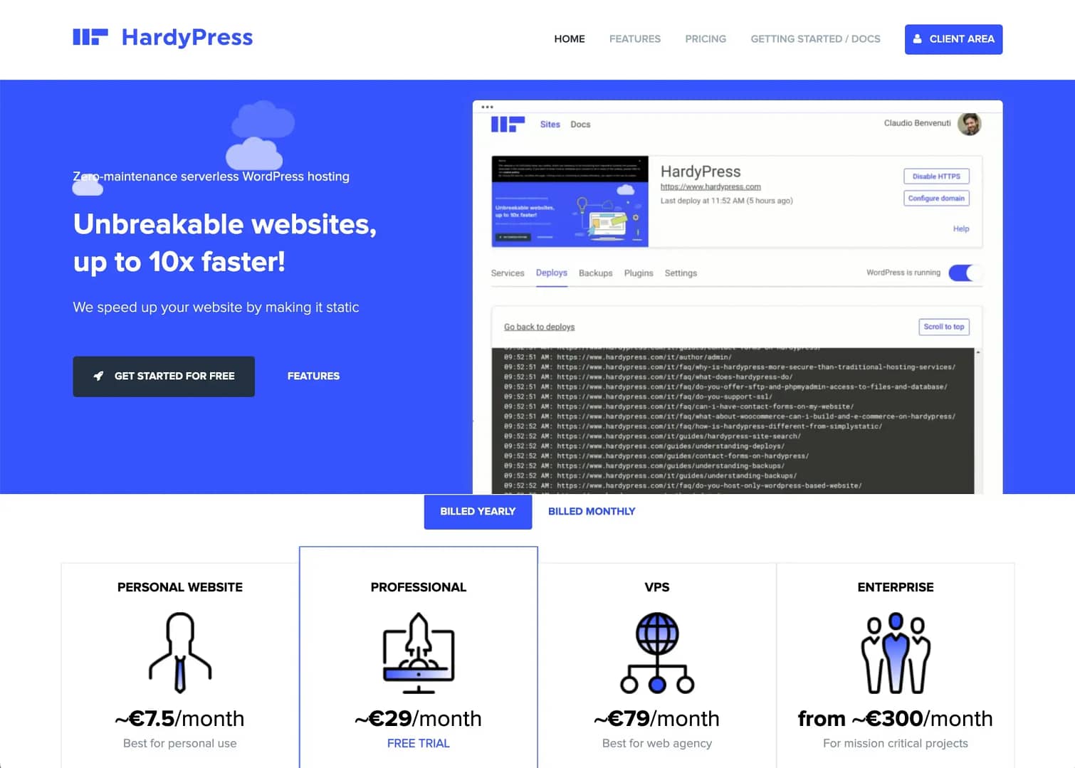 HardyPress homepage.