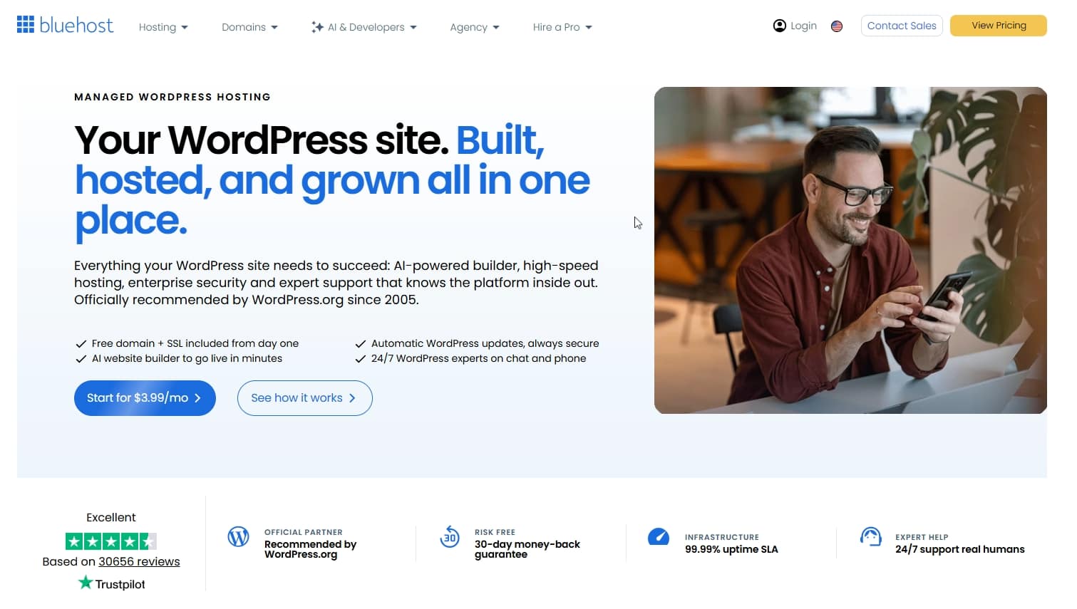 Bluehost Managed WordPress Hosting page, officially recommended by WordPress.org