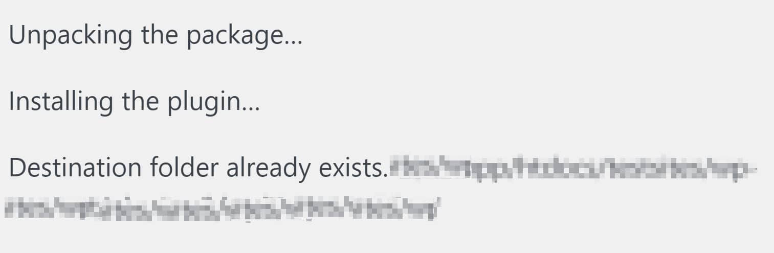 A destination folder WordPress error.