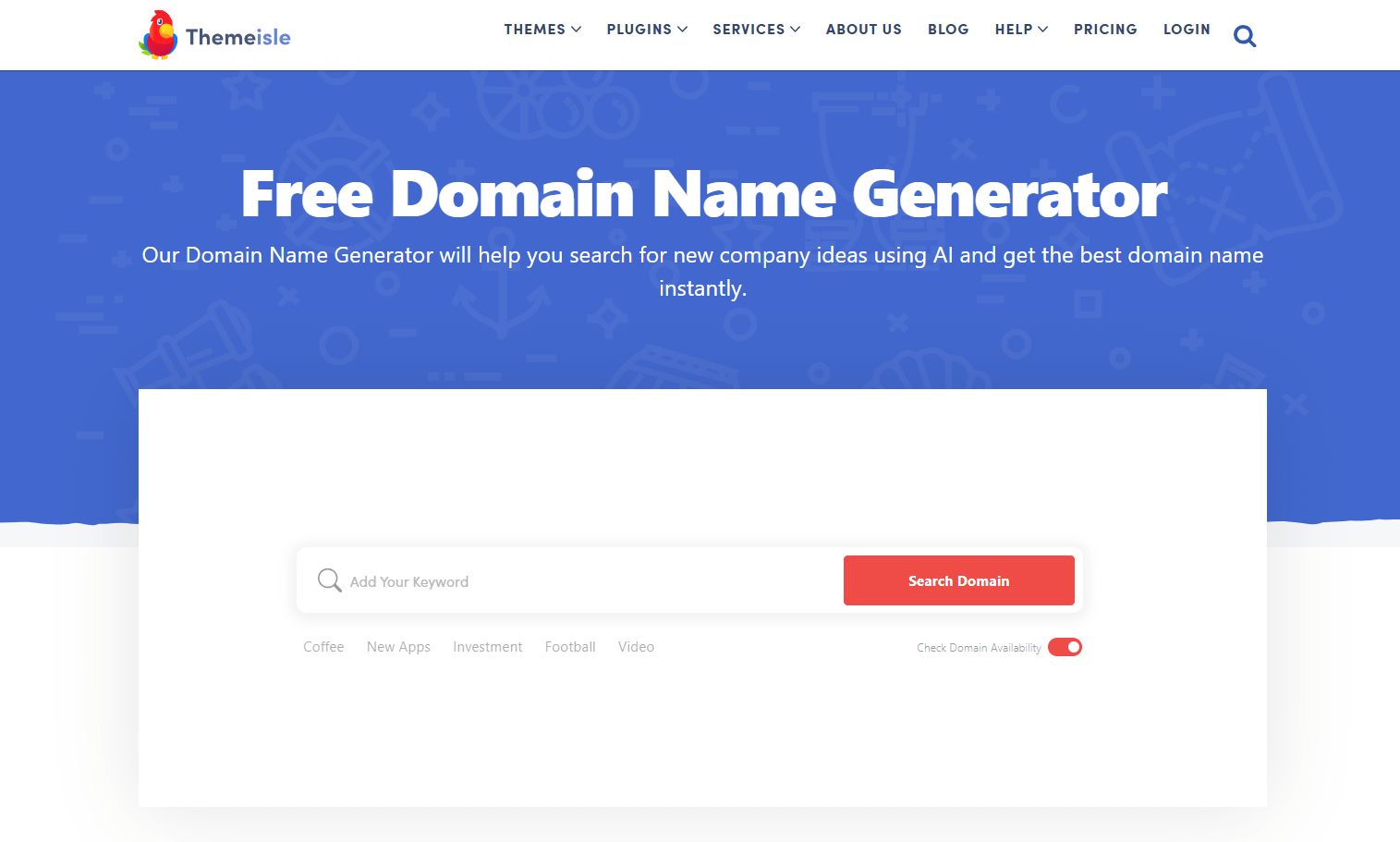 Themeisle domain name generator interface