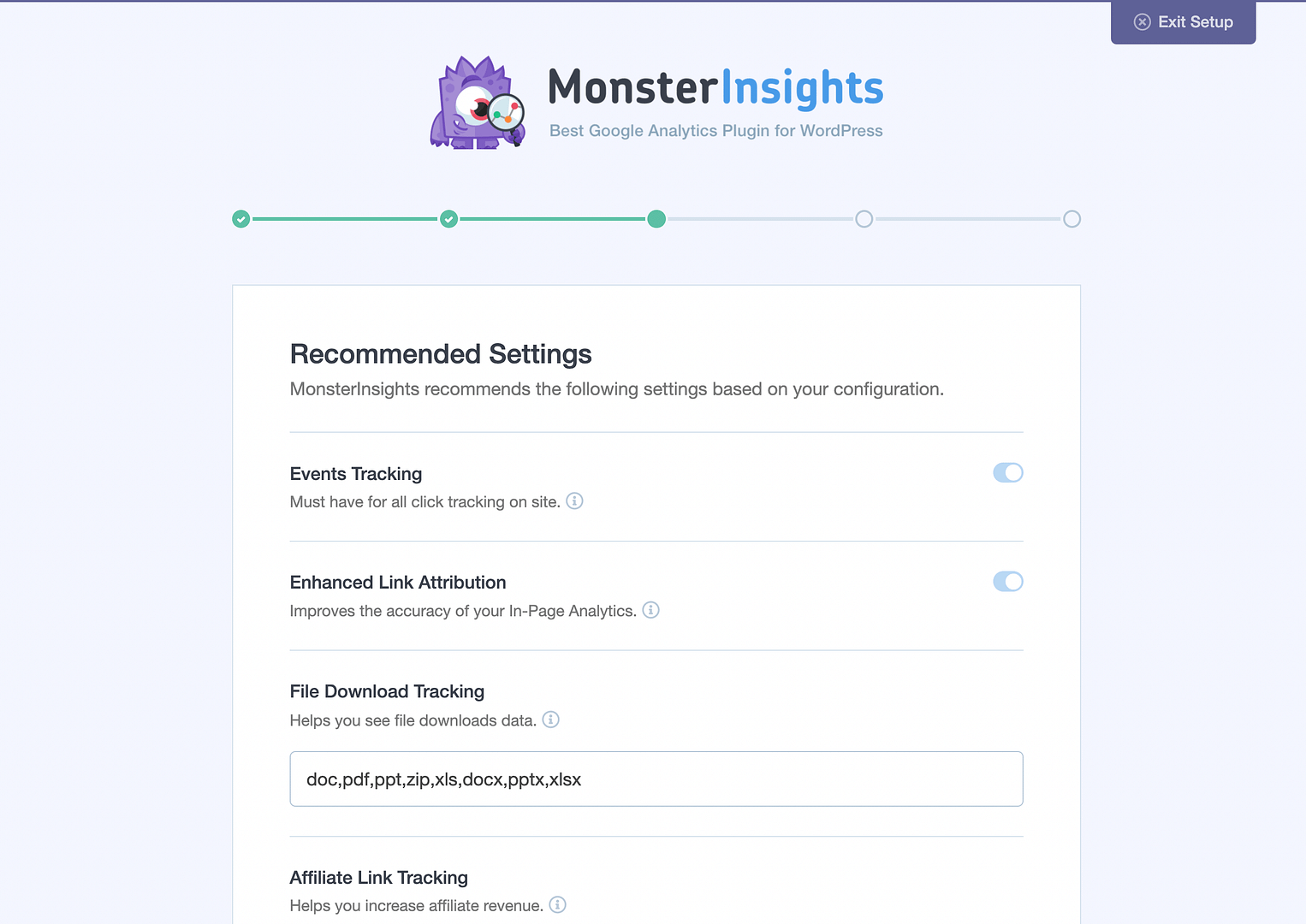 Configure MonsterInsights settings.