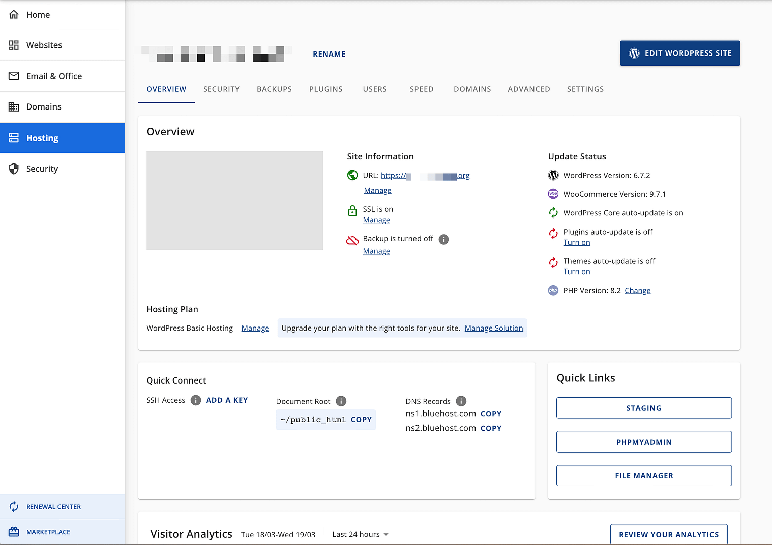Bluehost dashboard