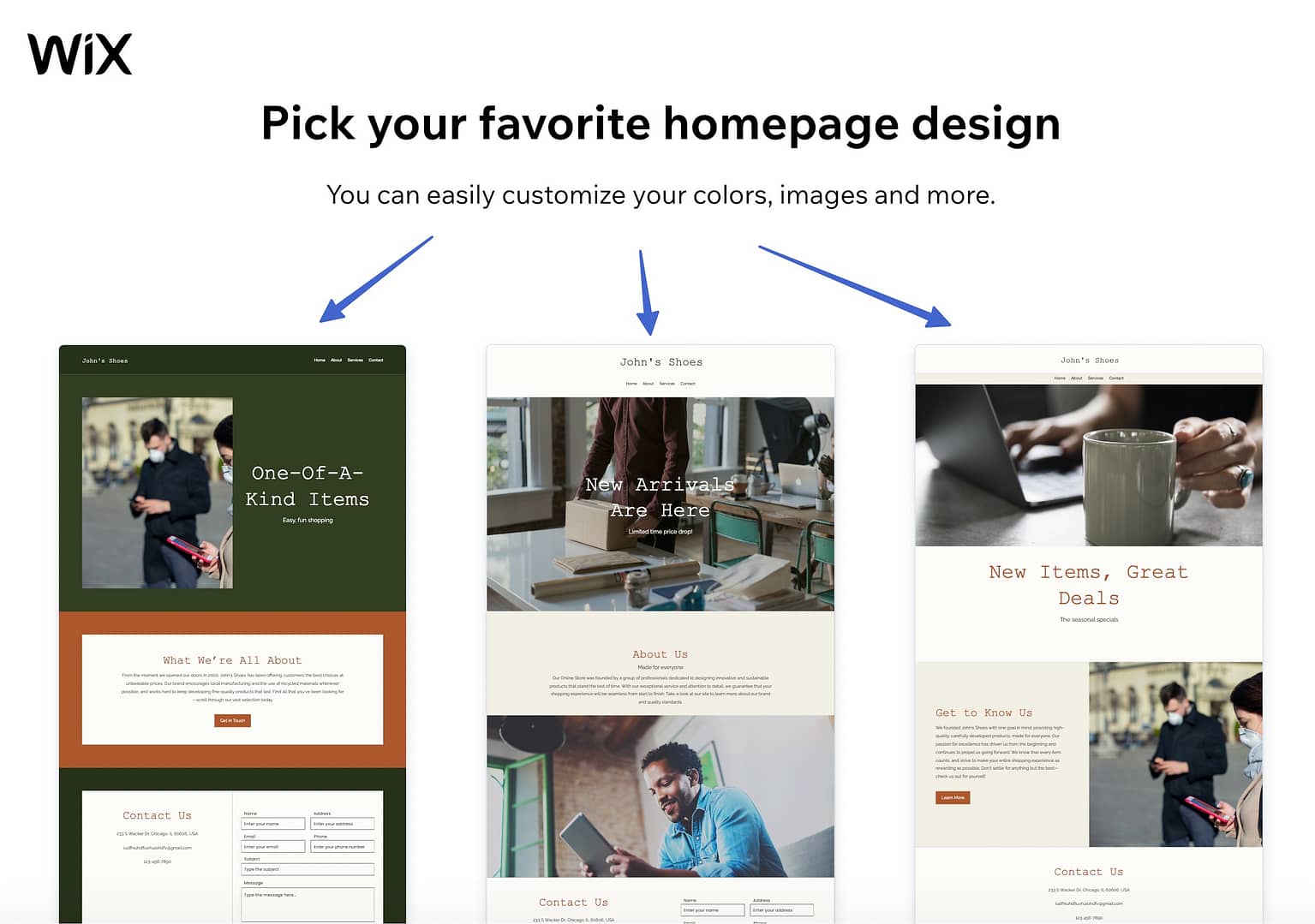 Wix ADI review of the homepages available.