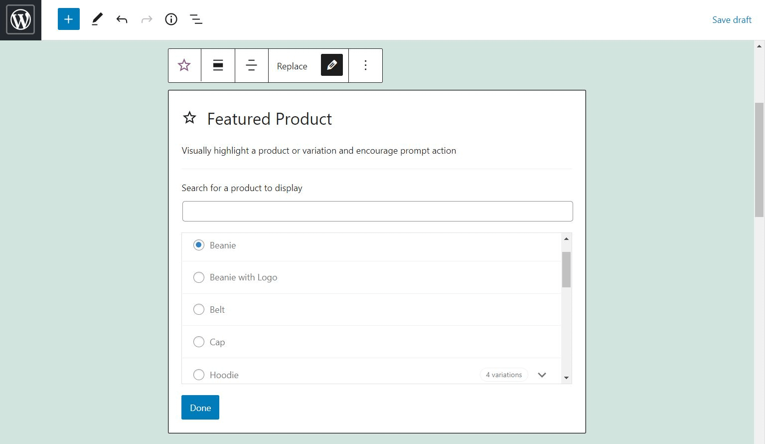 Adding the Featured Product block