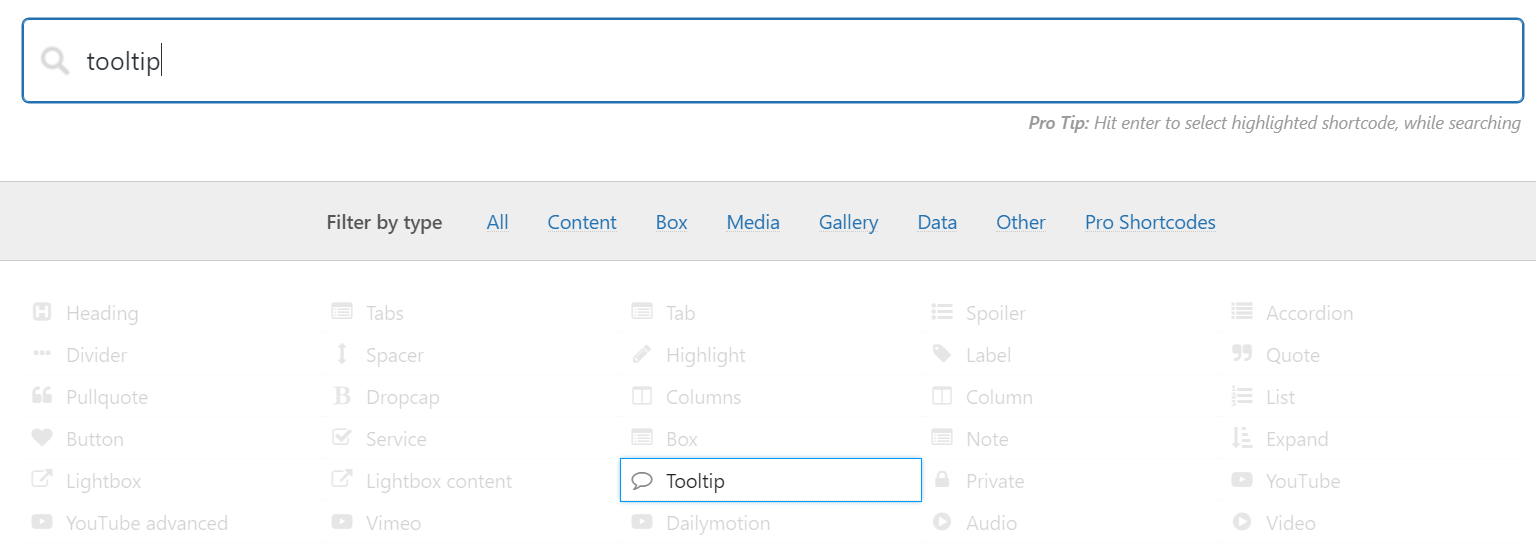 Adding a tooltip shortcode.
