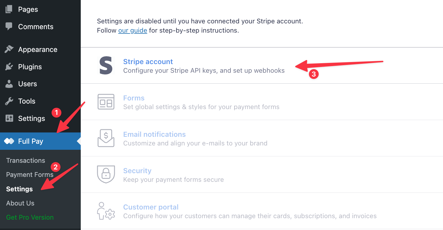 manual connection to Stripe