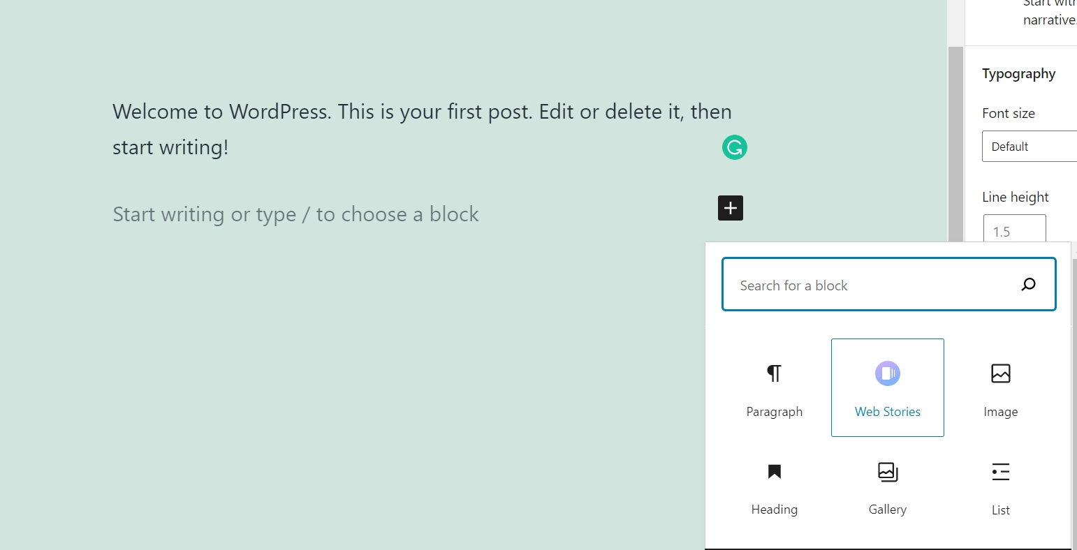 Web Stories block