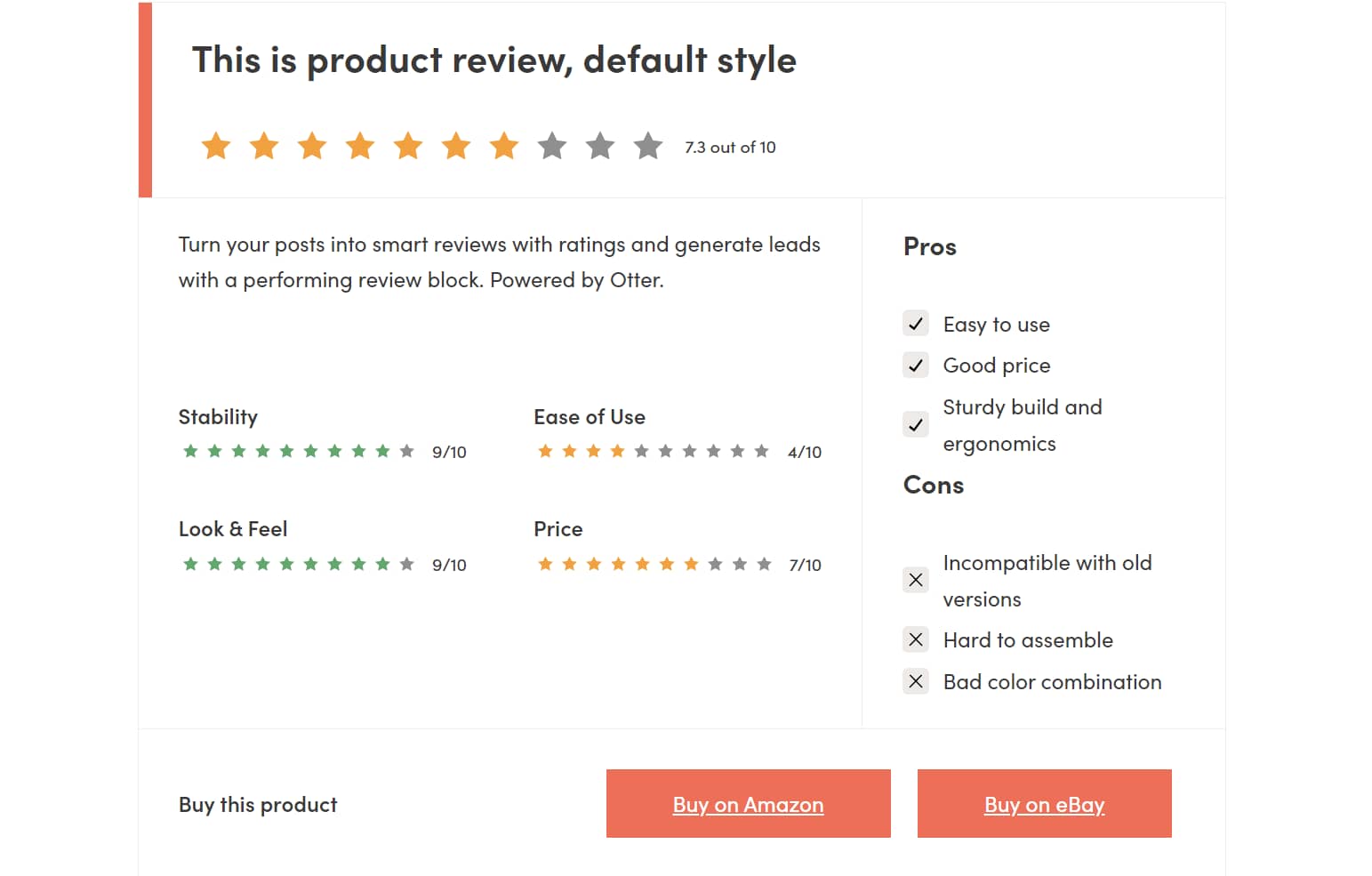 A review box example from the Otter Blocks plugin.