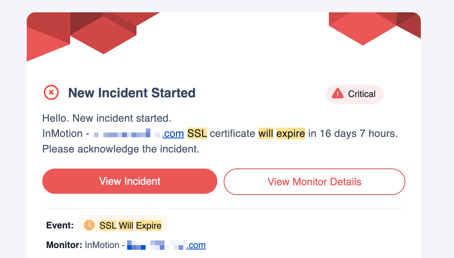 SSL expiry notice email