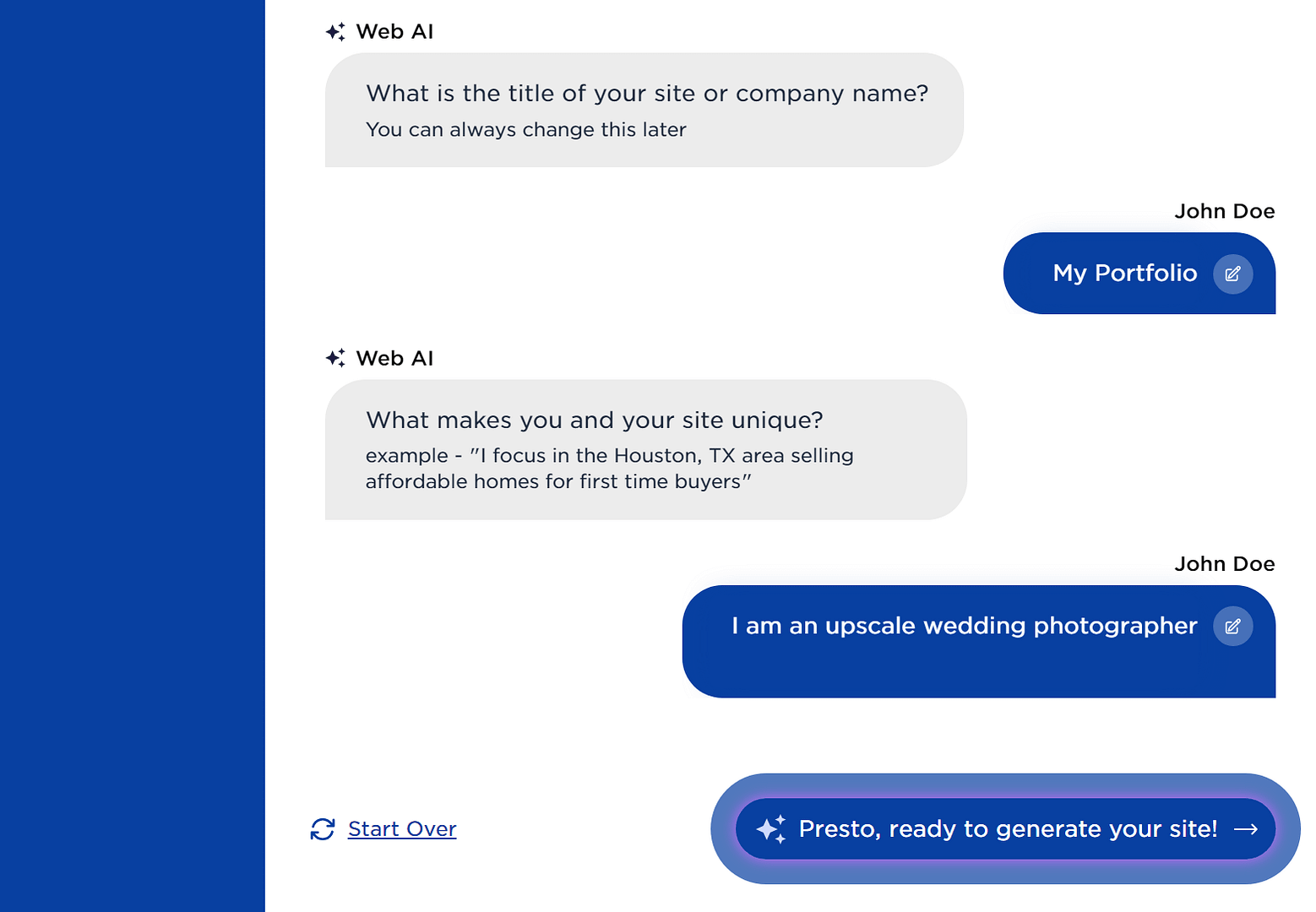 Using the Web.com AI site generator.