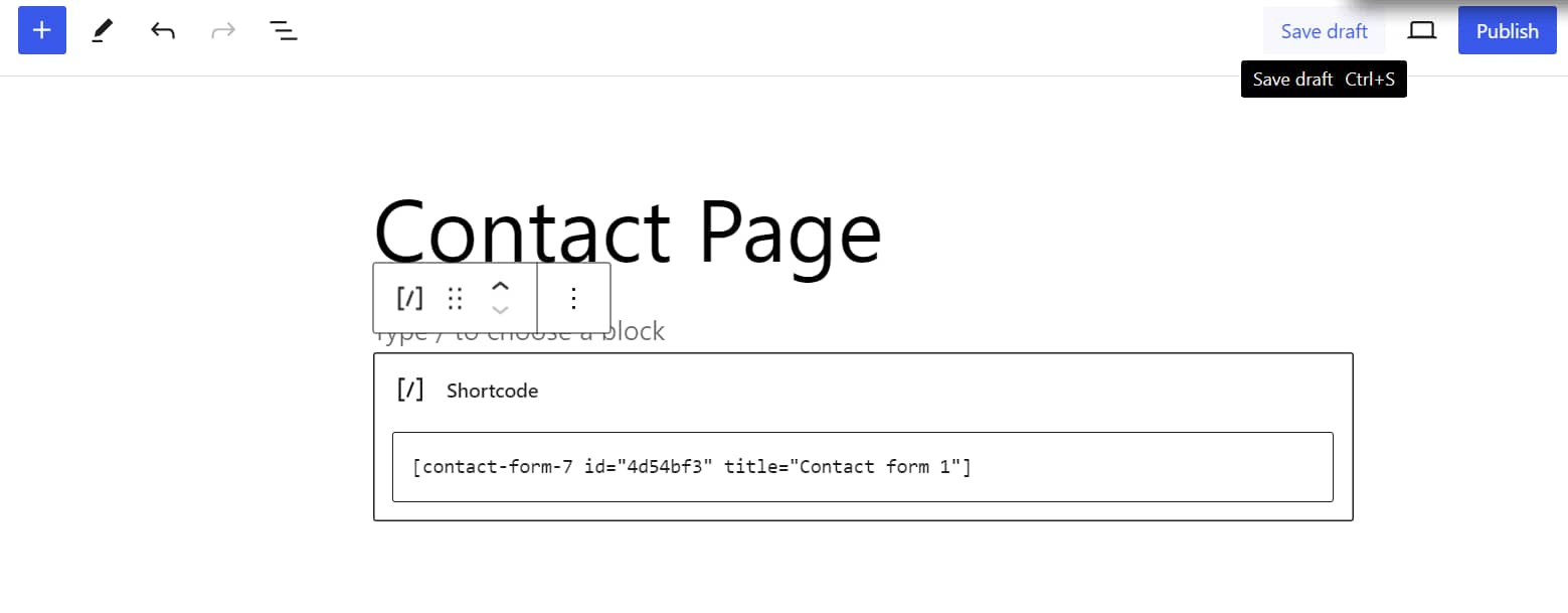 insert shortcode block for contact form 7.
