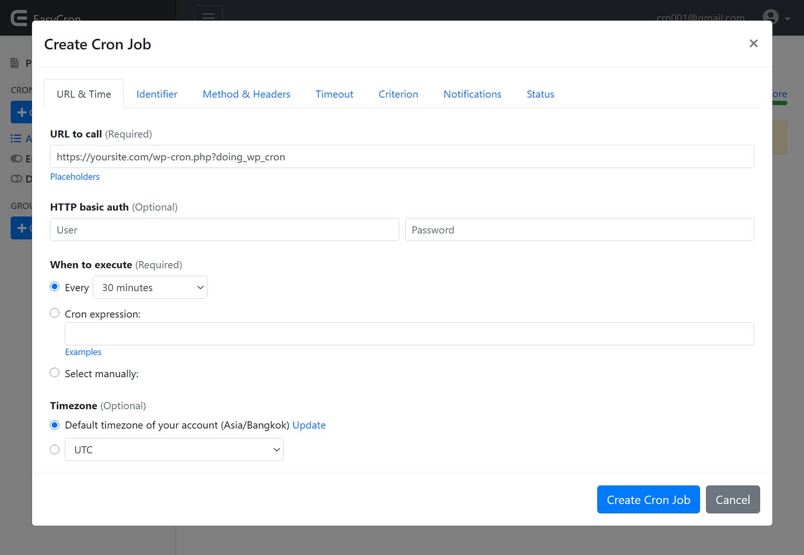 How to add a cron job with EasyCron
