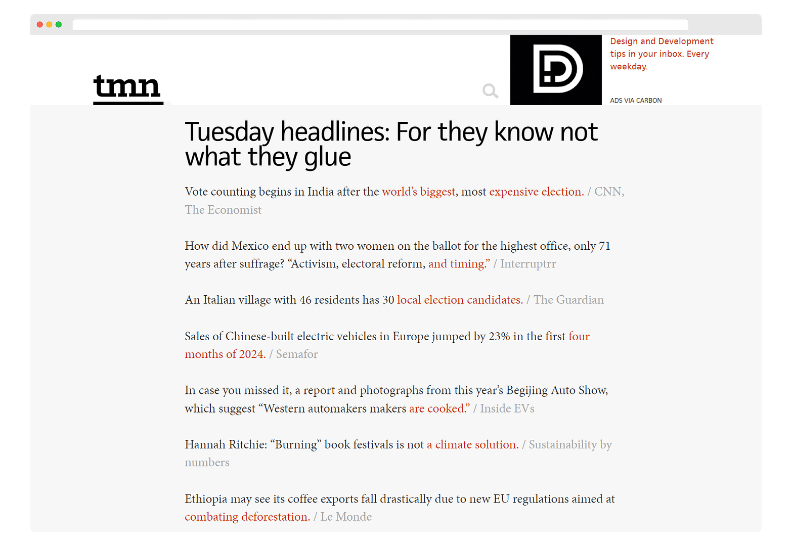 The Morning News aggregates news from a wide variety of sources