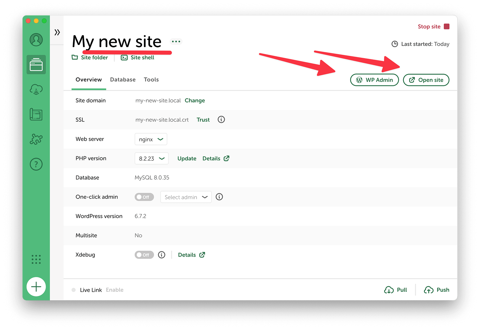 local WordPress site ready