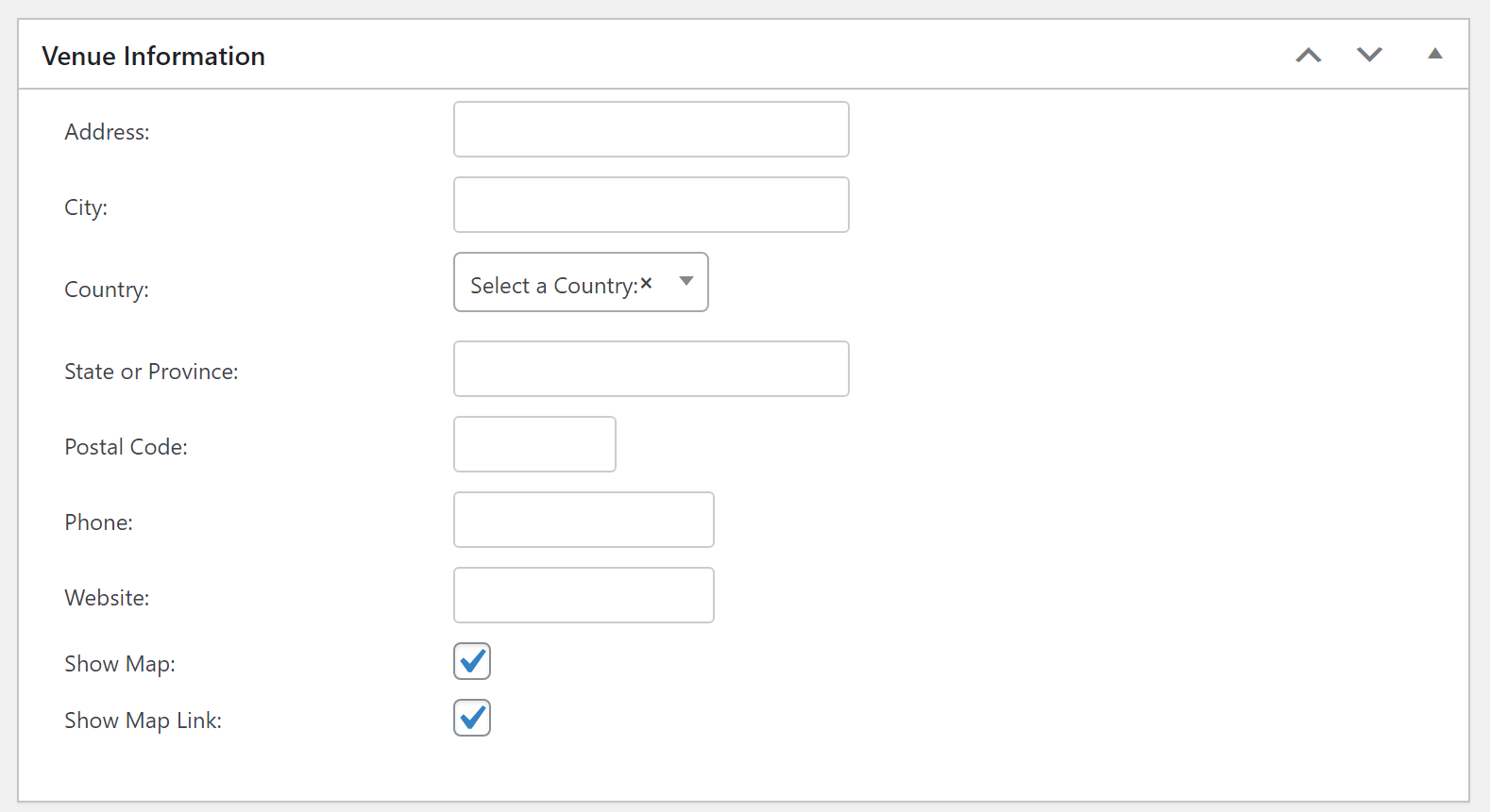 Specifying an address for your venue.