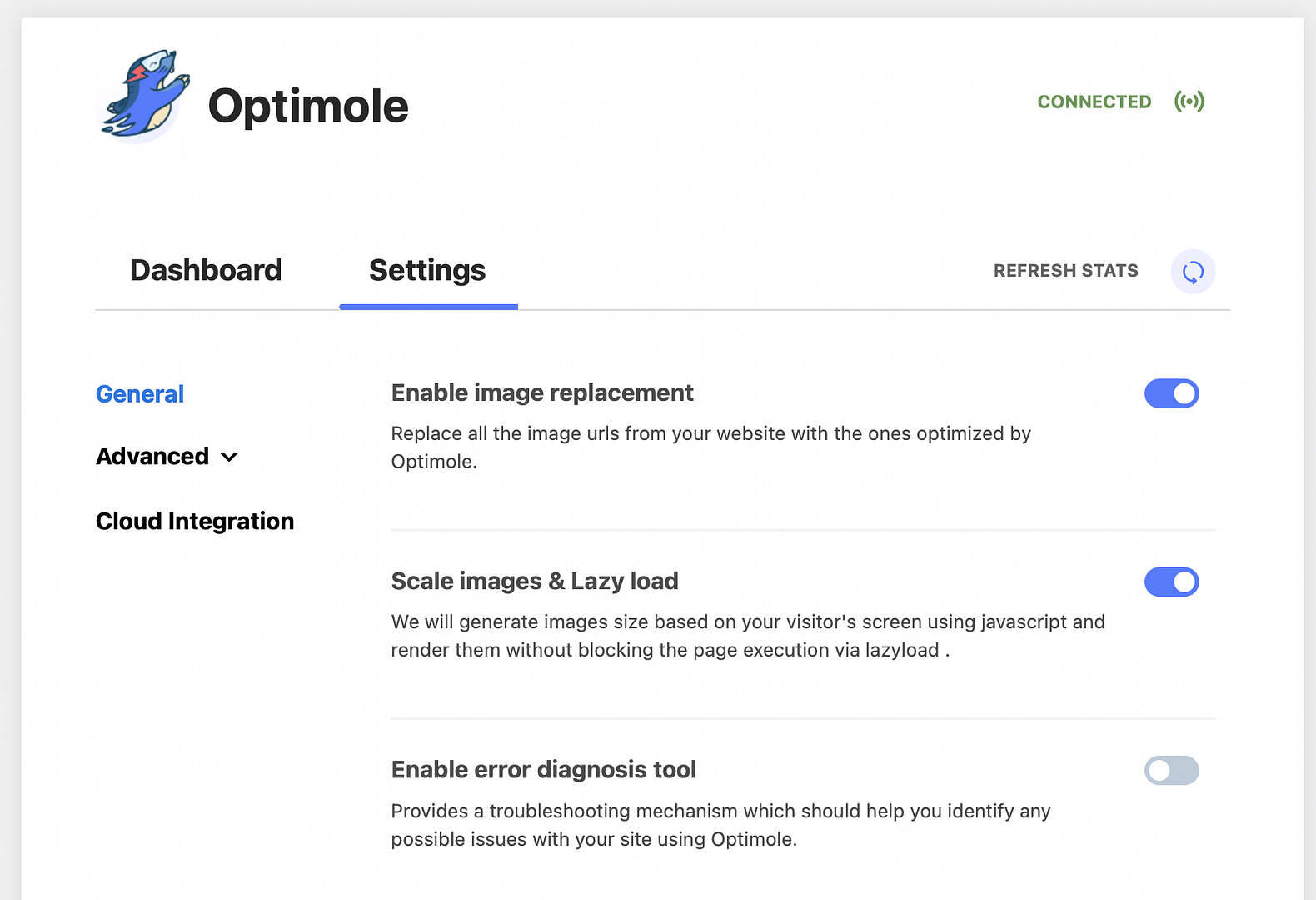 Optimole settings.