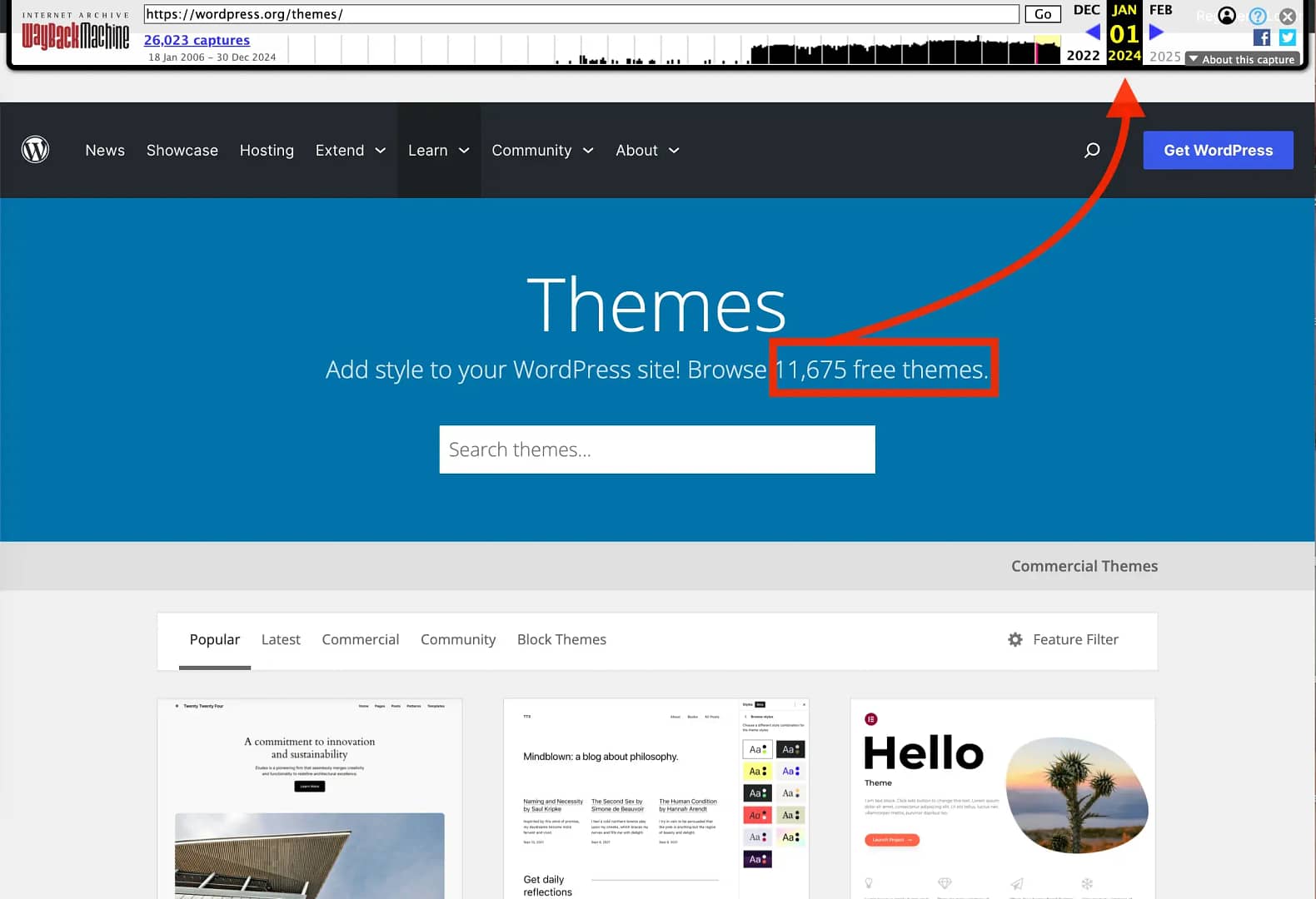The total amount of WordPress themes in the WordPress repository on the 1st of January 2024.