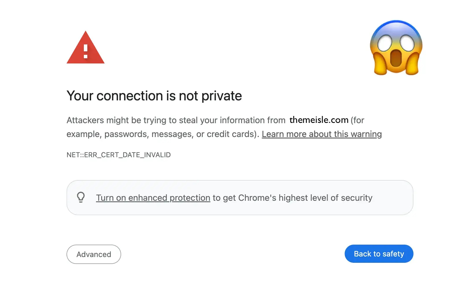 Trying to access website that doesn't have an SSL certificate installed.