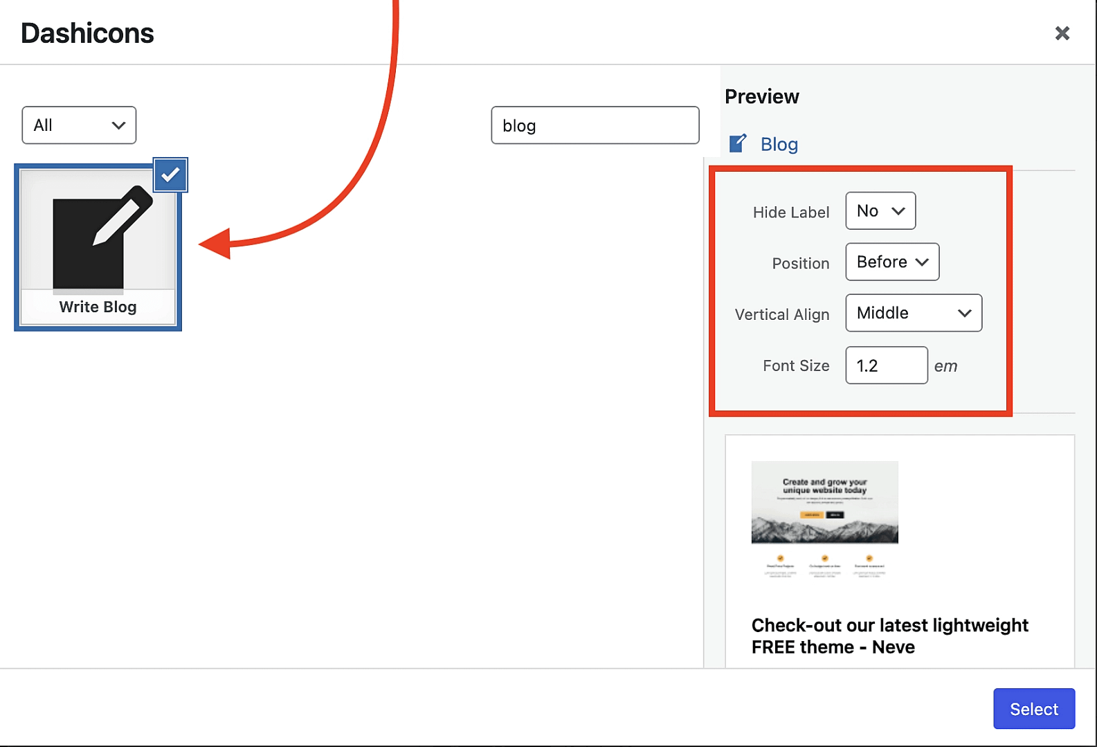 Choosing a particular icon and looking at the configurations.