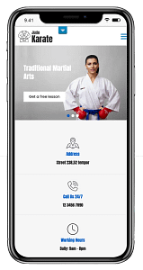 SKT Karate theme mobile mockup.