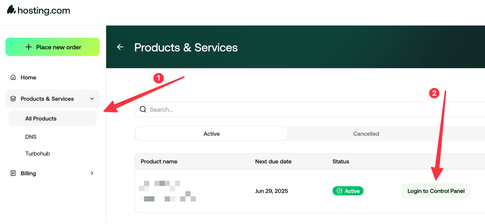 hosting.com control panel