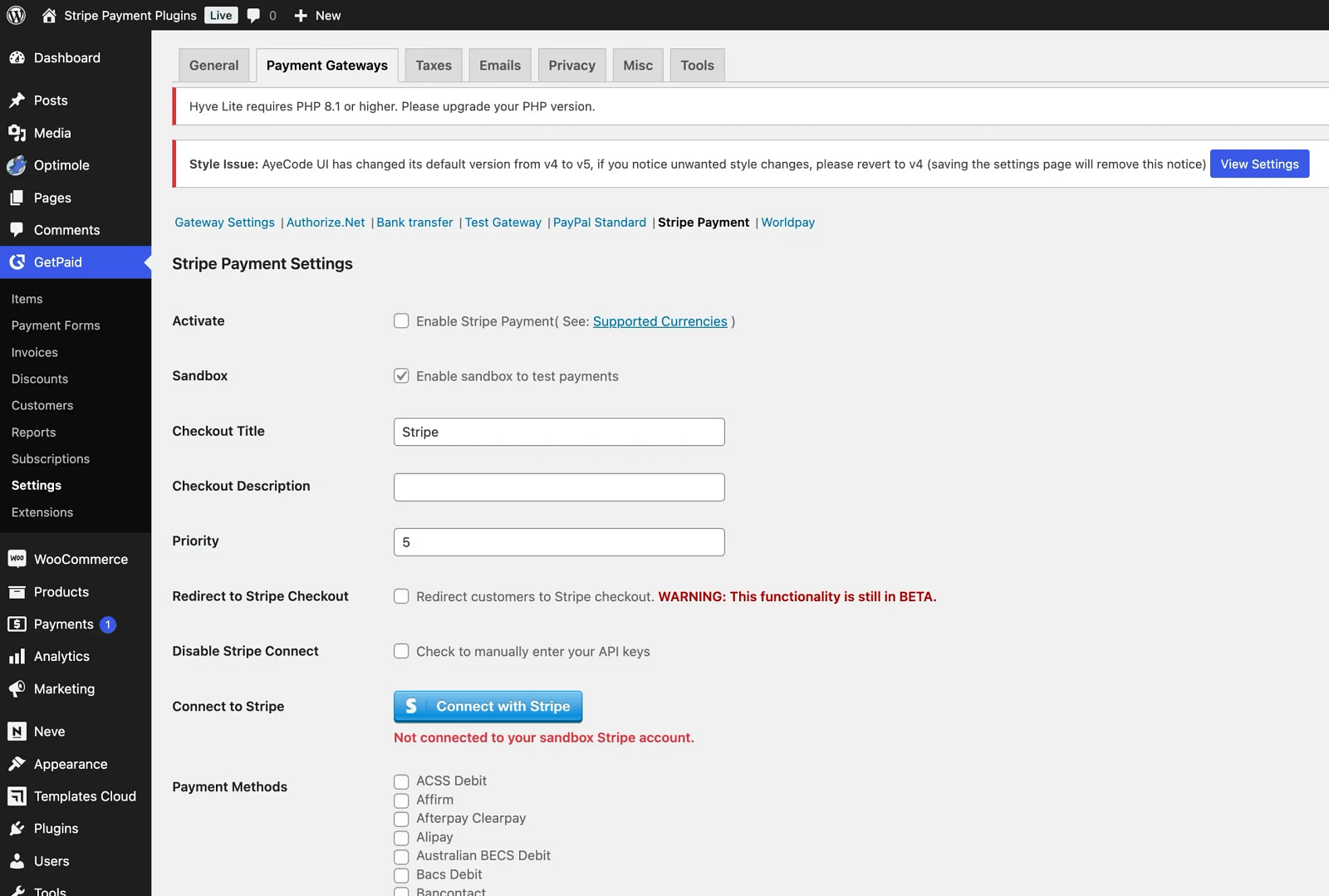 GetPaid Stripe extension interface.