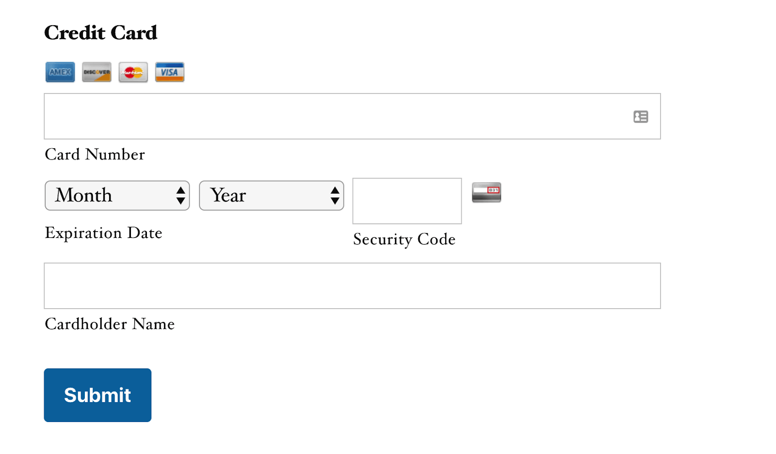 Example of the WordPress payment form.