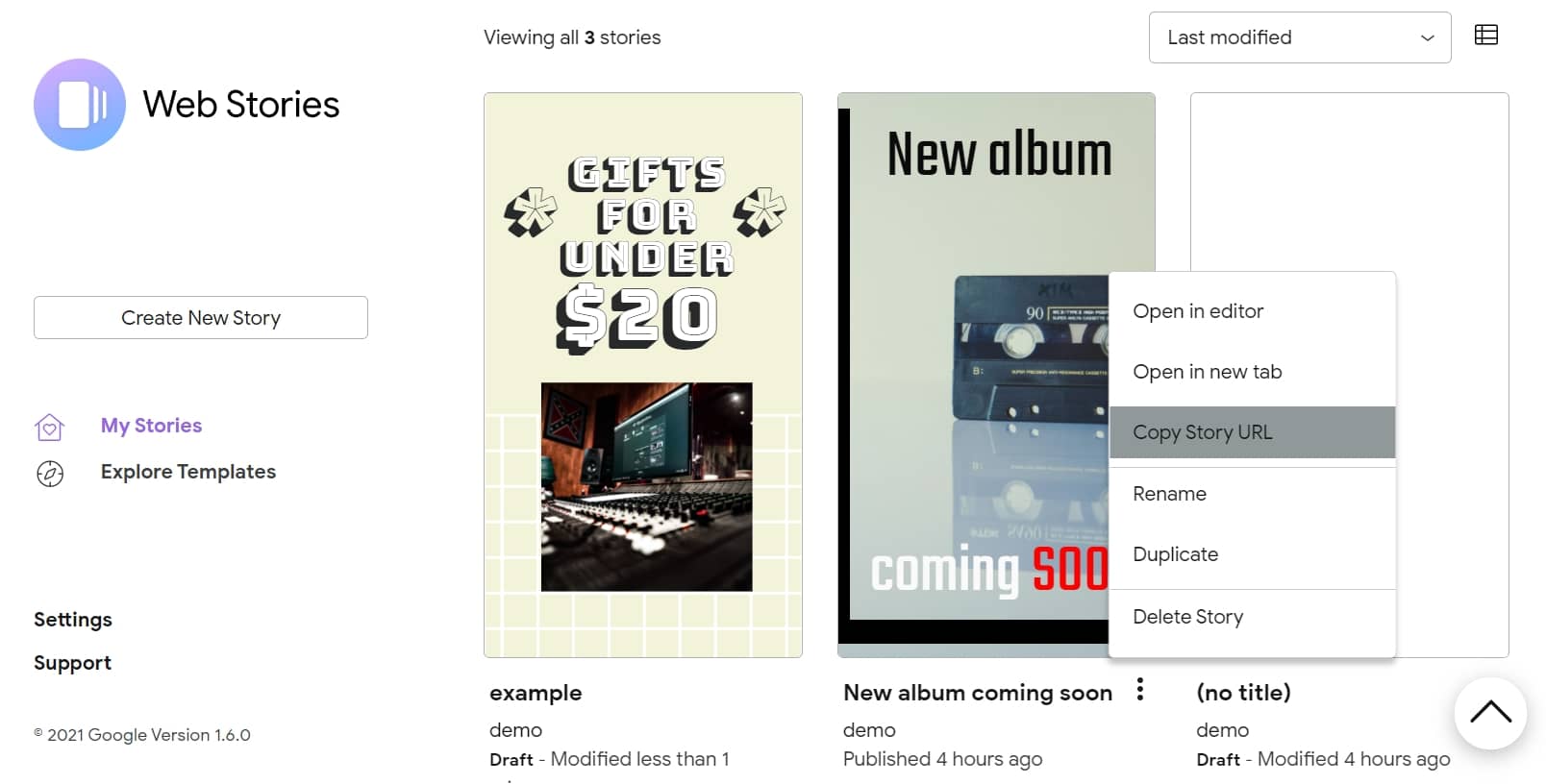 Copy story URL