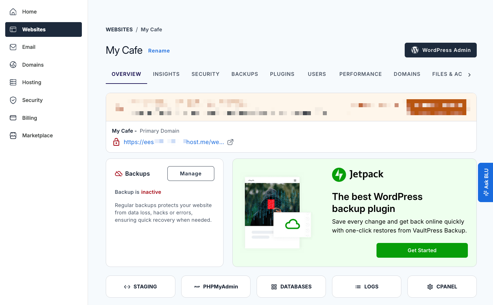 Bluehost dashboard