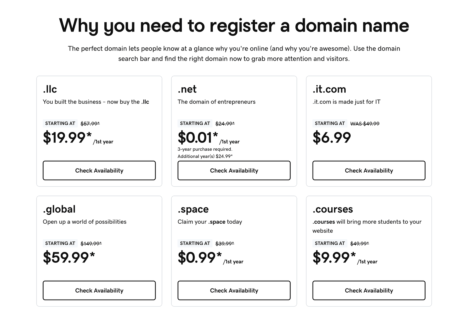 GoDaddy domain name deals.