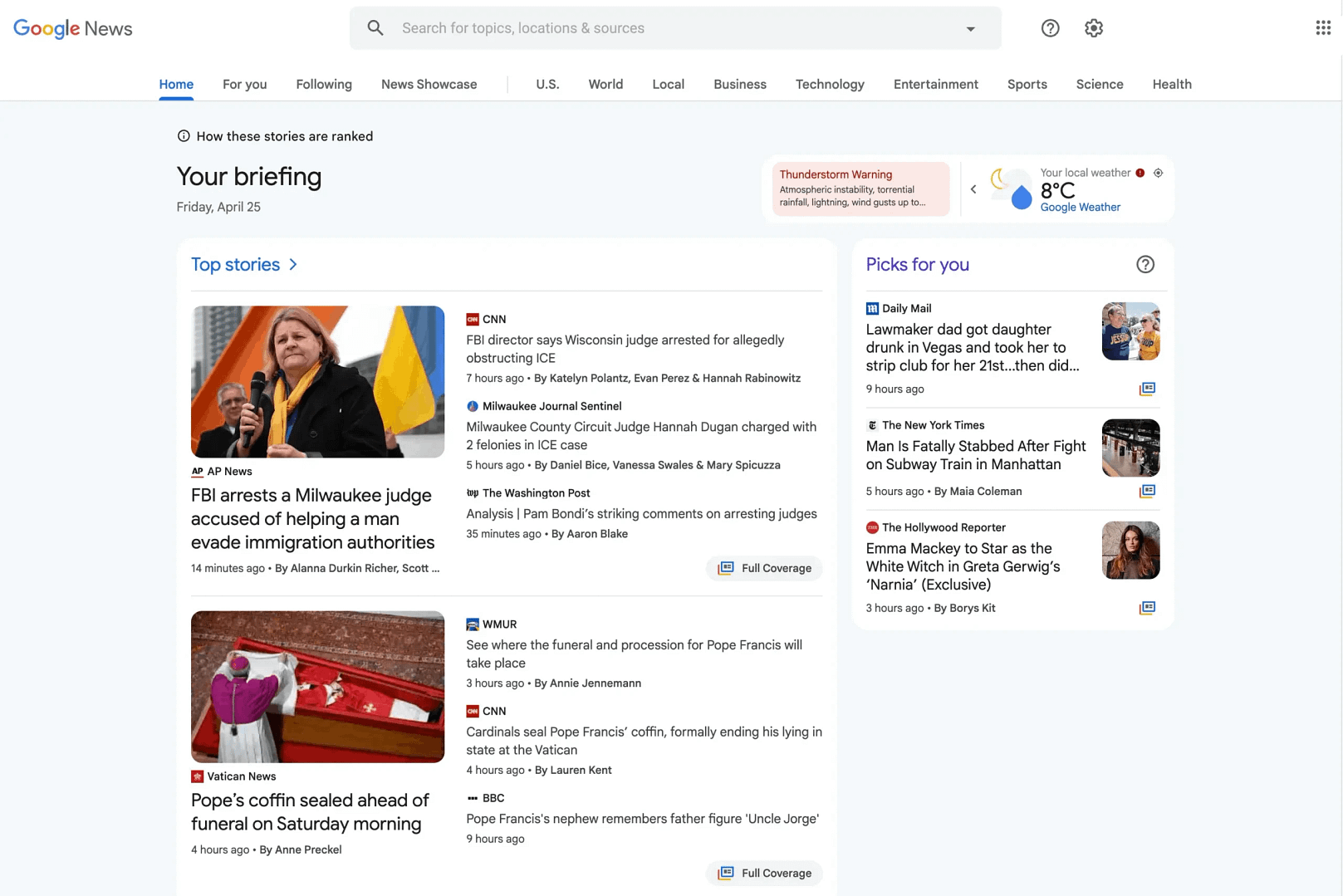 Google News landing page.