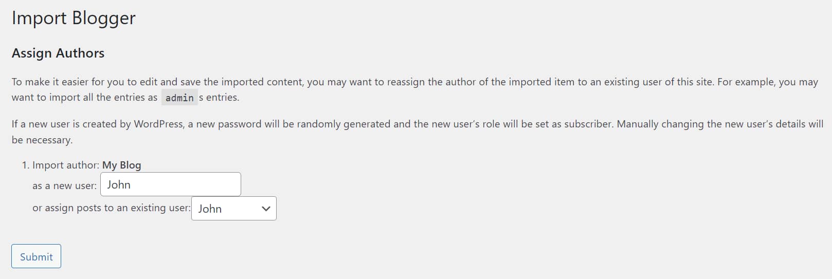Importing Blogger author into WordPress