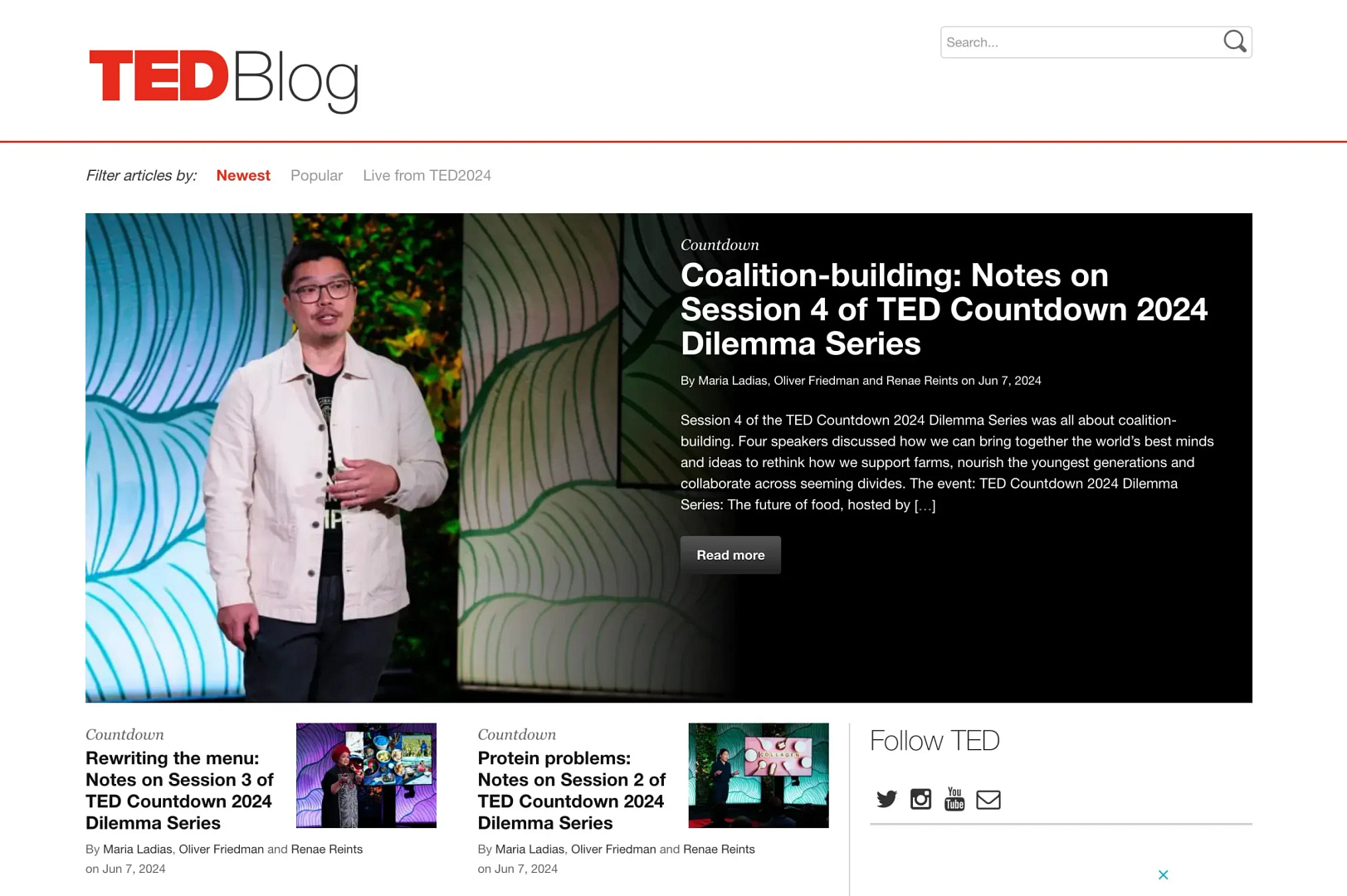 The TED blog homepage.