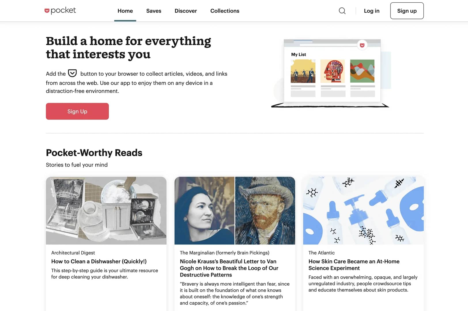 Pocket homepage.