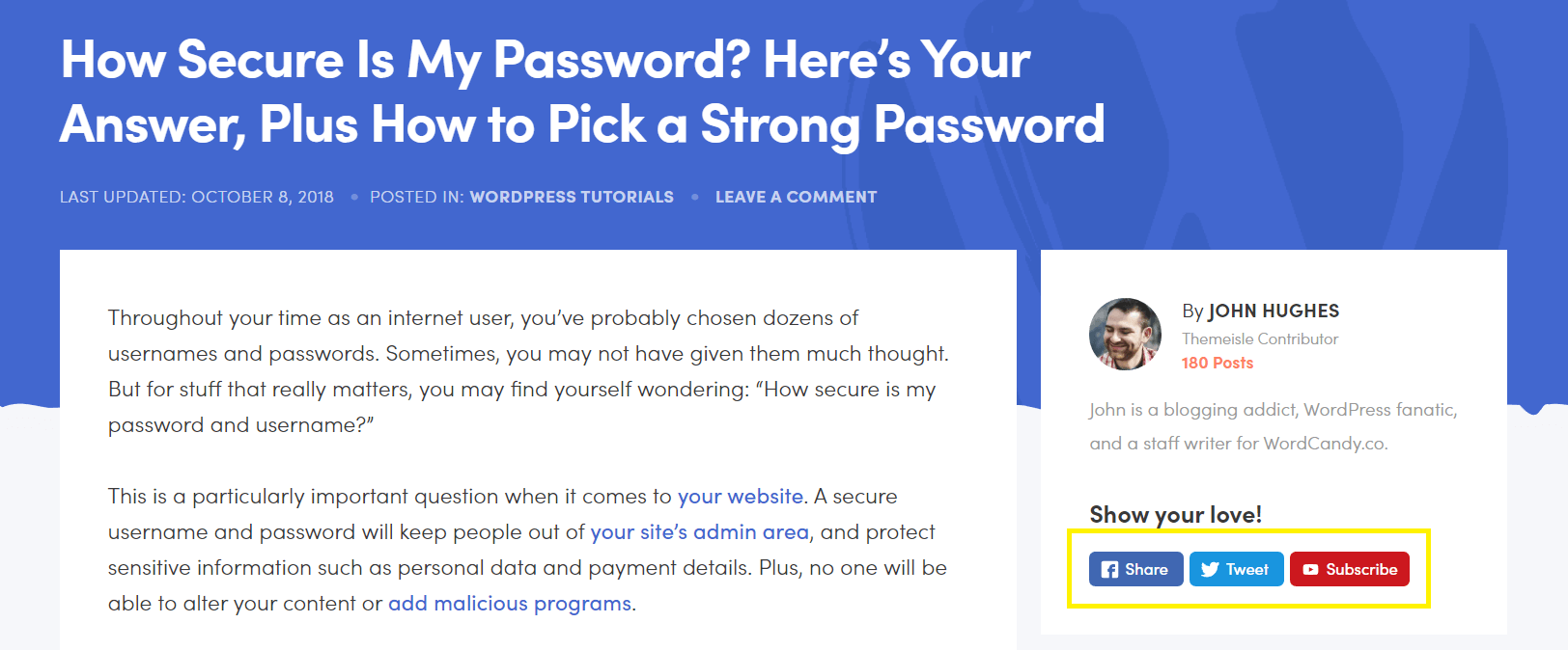 An example of social sharing buttons on a blog post.
