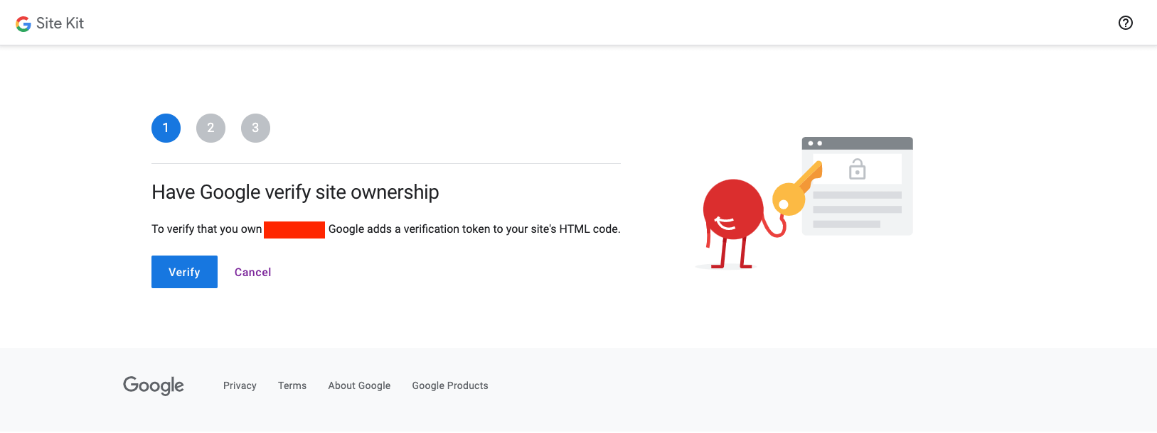 Verify site ownership through Google Site Kit.