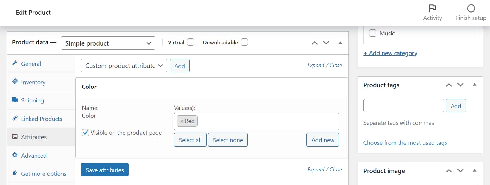 Adding attributes to a WooCommerce product. 