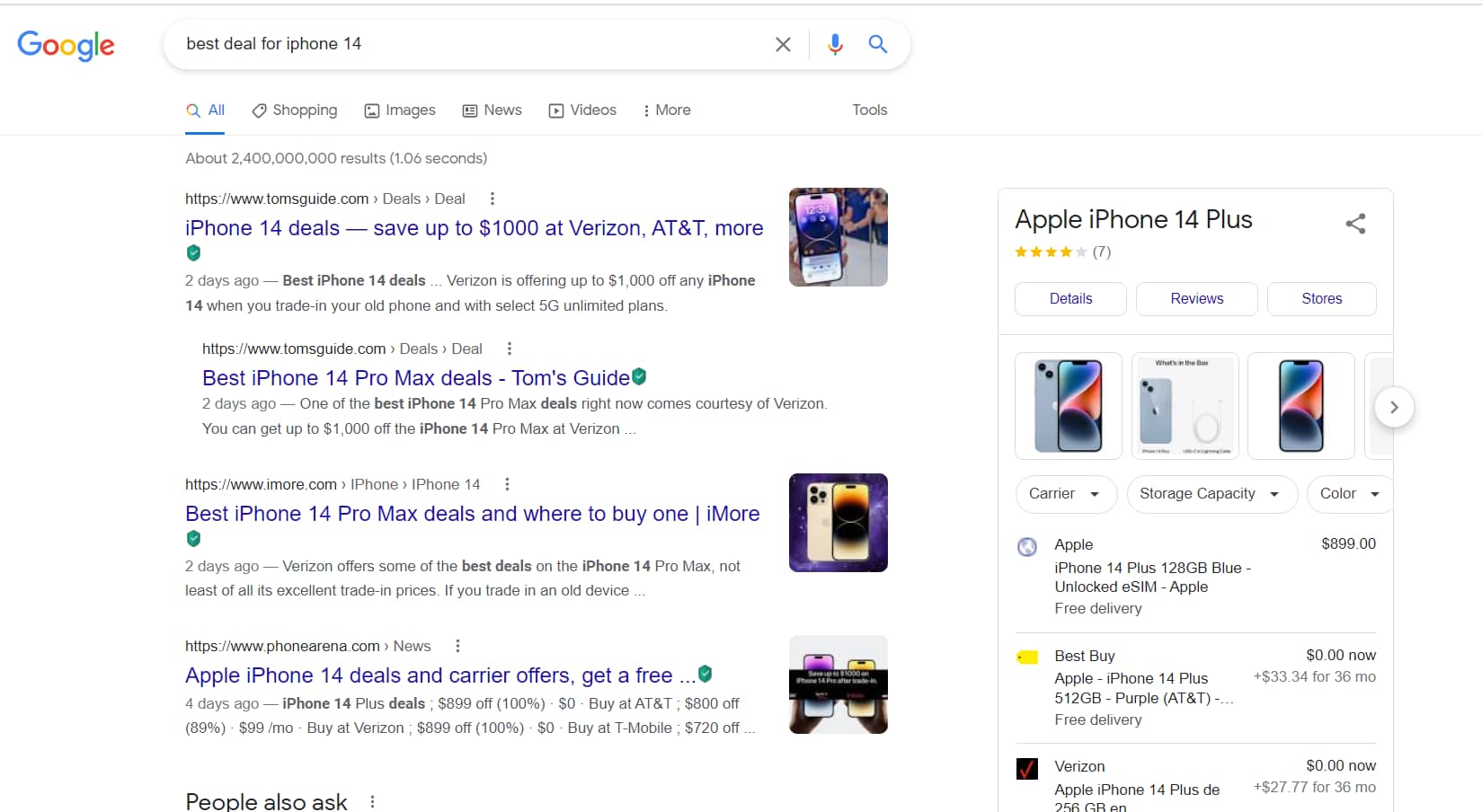 Search query - best deal for iPhone14