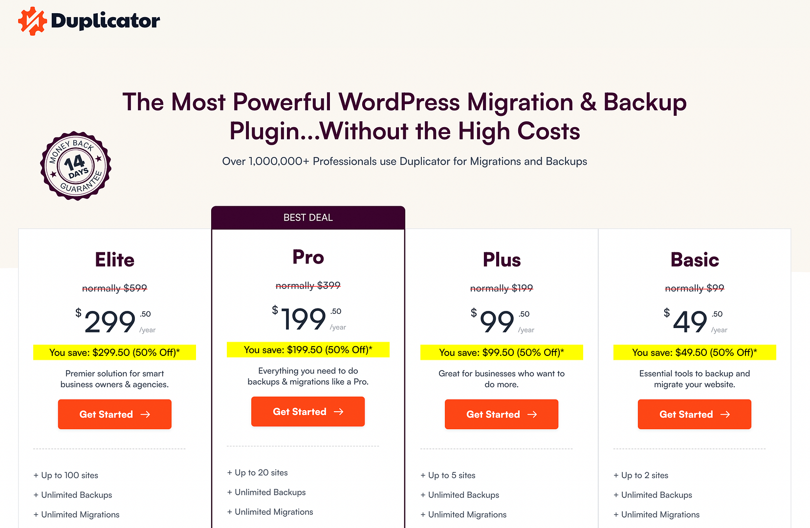 Duplicator Pro pricing.